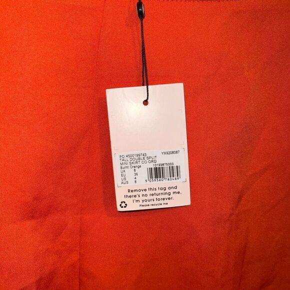 NWT Missguided tall Tailored Double Split slit Mini Skirt orange size 4 - Picture 2 of 4